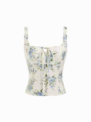 Floral Square Neck Drawstring Tank Top & Mid Rise Maxi Skirt Set
