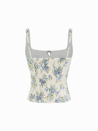 Floral Square Neck Drawstring Tank Top & Mid Rise Maxi Skirt Set