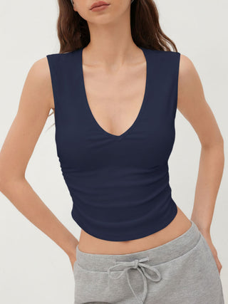 Cotton-blend V-neck Ruched Tank Top