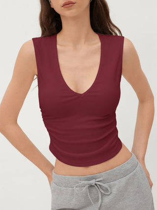 Cotton-blend V-neck Ruched Tank Top