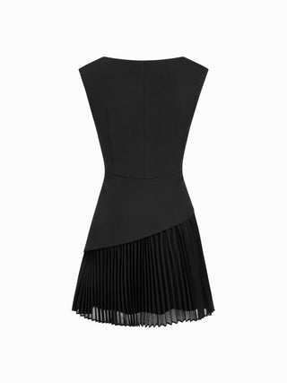 Boat Neck Pleated A-line Mini Dress