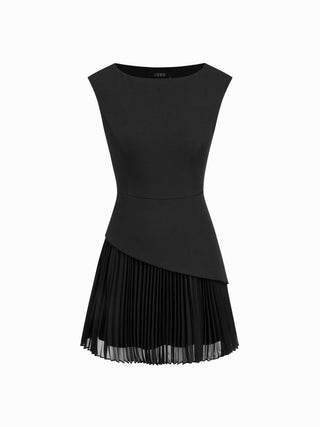 Boat Neck Pleated A-line Mini Dress