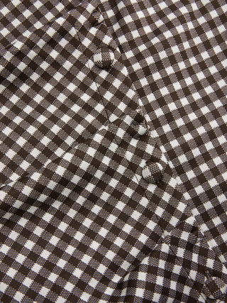 Woven Gingham Puff Sleeve Ruched Asymmetrical Hem Top For Daily Casual