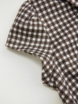 Woven Gingham Puff Sleeve Ruched Asymmetrical Hem Top For Daily Casual
