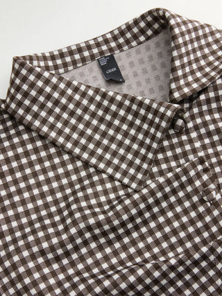 Woven Gingham Puff Sleeve Ruched Asymmetrical Hem Top For Daily Casual
