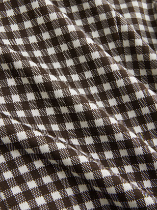 Woven Gingham Puff Sleeve Ruched Asymmetrical Hem Top For Daily Casual