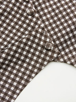 Woven Gingham Puff Sleeve Ruched Asymmetrical Hem Top For Daily Casual