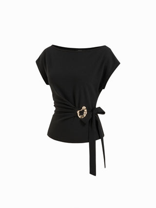 Twist Knot Short Sleeve Metal Detail Tee
