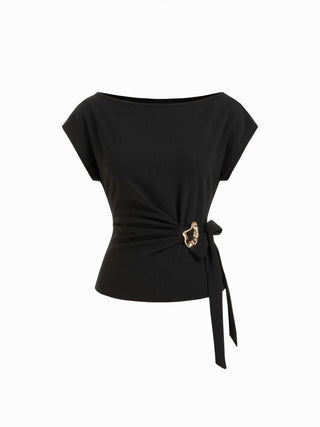 Twist Knot Short Sleeve Metal Detail Tee