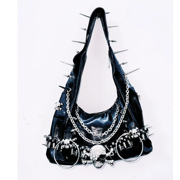 Skull applique rivet o ring handbag  | Festival Outfits Women