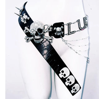 Skull applique metal chain belt  | Festival Outfits Women