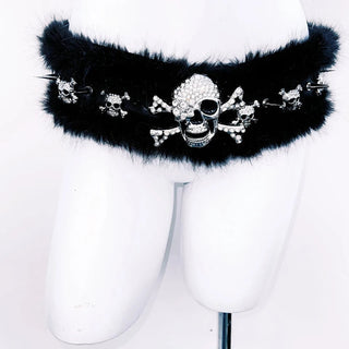 Skull applique fluffy rivet belt  | Festival Outfits Women