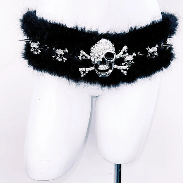 Skull applique fluffy rivet belt  | Festival Outfits Women