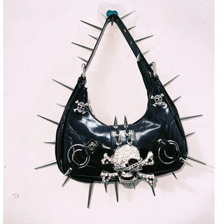 Skull applique PU leather rivet handbag  | Festival Outfits Women