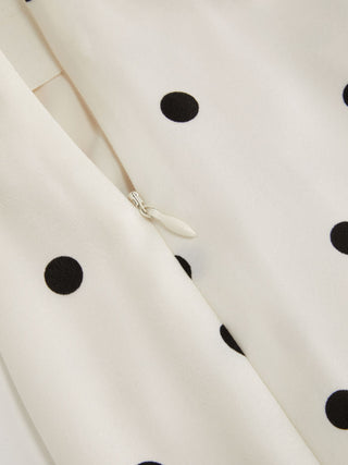 Satin Mid Rise Polka Dot Lace Trim A-line Midi Skirt