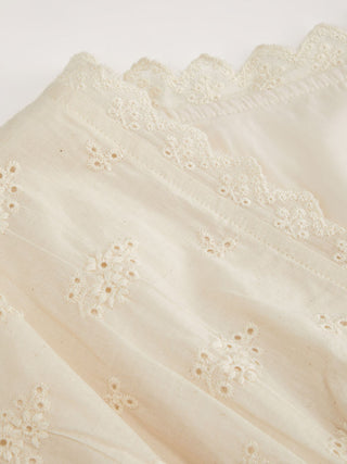 Cotton V-neck Batwing Sleeve Eyelet Flared Mini Dress