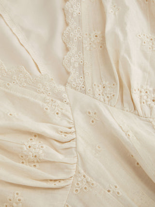 Cotton V-neck Batwing Sleeve Eyelet Flared Mini Dress