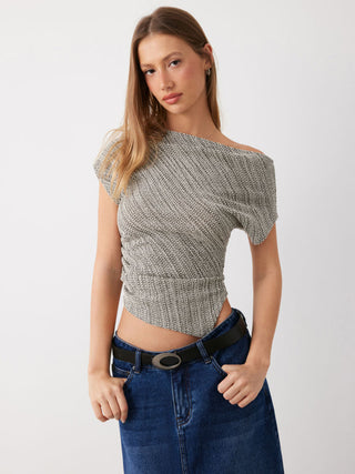 Cotton-blend Asymmetrical Neck Top