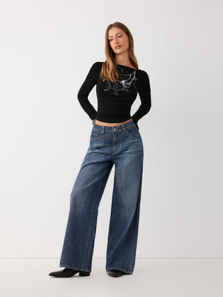 Washed Denim Low Rise Straight Leg Jeans