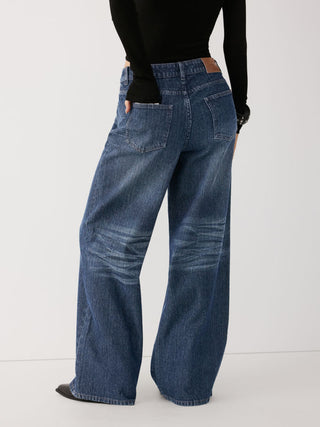 Washed Denim Low Rise Straight Leg Jeans