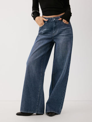 Washed Denim Low Rise Straight Leg Jeans