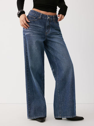 Washed Denim Low Rise Straight Leg Jeans