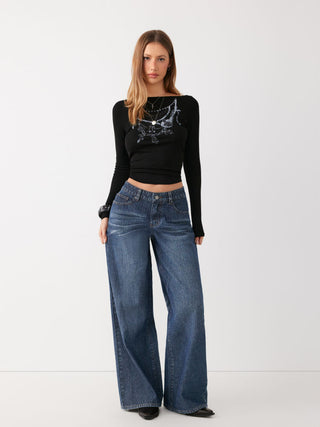Washed Denim Low Rise Straight Leg Jeans