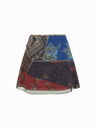 Chiffon Low Rise Aztec Asymmetrical Knotted A-line Mini Skirt