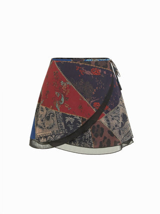 Chiffon Low Rise Aztec Asymmetrical Knotted A-line Mini Skirt