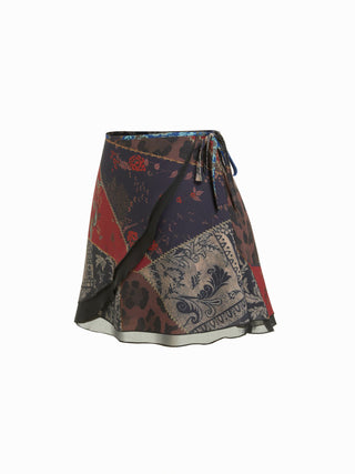Chiffon Low Rise Aztec Asymmetrical Knotted A-line Mini Skirt