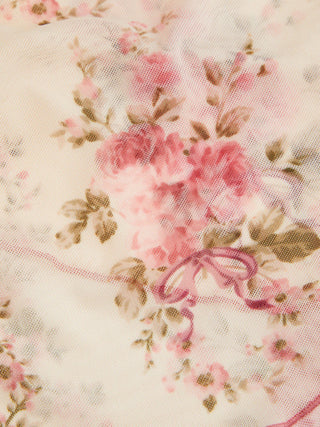 Chiffon Floral Square Neck Twist Knotted Ruffle Sleeve Crop Top