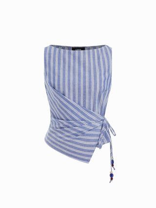 Linen-blend Beaded Knotted Ruched Tank Top