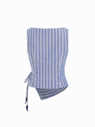 Linen-blend Beaded Knotted Ruched Tank Top