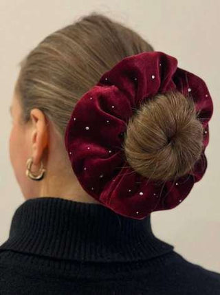 VELVET RHINESTONE DECOR SCRUNCHIE