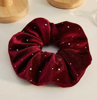 VELVET RHINESTONE DECOR SCRUNCHIE