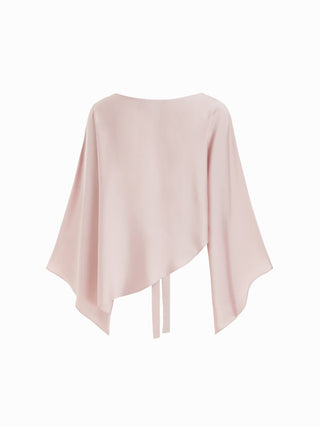 Satin Boat Neck Bell Sleeve Asymmetrical Blouse