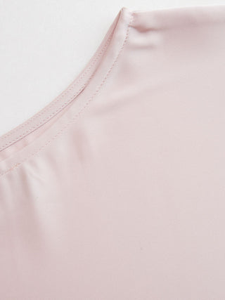 Satin Boat Neck Bell Sleeve Asymmetrical Blouse