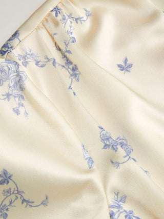 Satin V-neck Floral Lace Up Bell Sleeve Maxi Dress