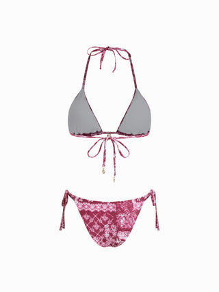 Halter Neckline Paisley Triangle Bikini Set With Ruffle Cover Up Skirt