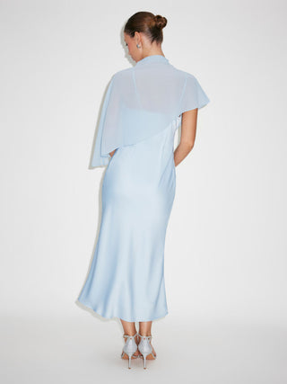 Satin High Neck Cape Sleeve Maxi Dress
