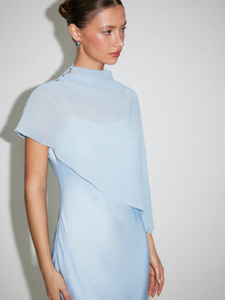 Satin High Neck Cape Sleeve Maxi Dress