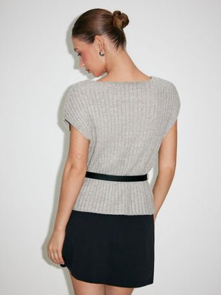 Knit Boat Neck Top With Belt