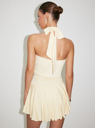 Stand Collar Sleeveless A-Line Mini Dress with Scarf