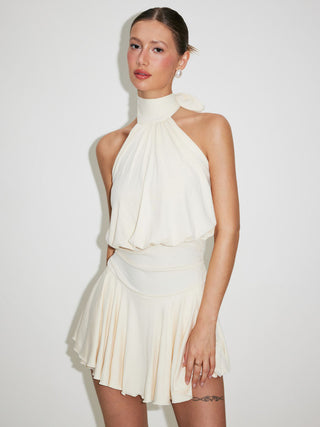 Stand Collar Sleeveless A-Line Mini Dress with Scarf