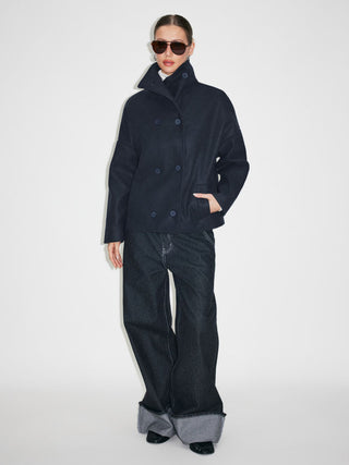 Wool-look High Neck Double Breasted Oversized Jacket