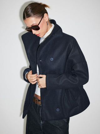 Wool-look High Neck Double Breasted Oversized Jacket