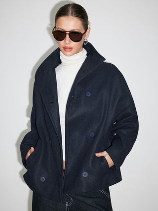 Wool-look High Neck Double Breasted Oversized Jacket