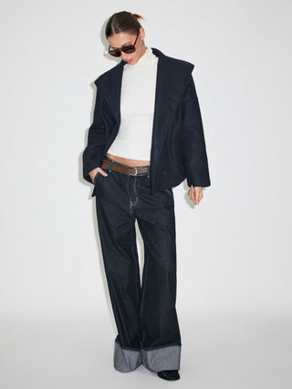 Wool-look High Neck Double Breasted Oversized Jacket