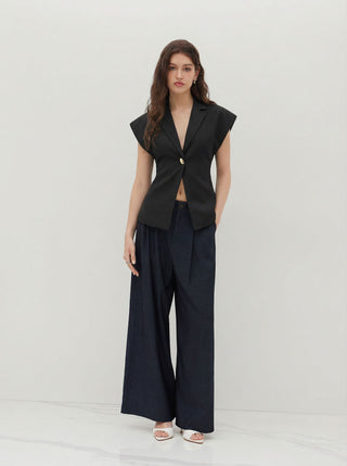 Linen-blend Linen-blend V-neck Dolman Sleeve Blazer Vest For Work
