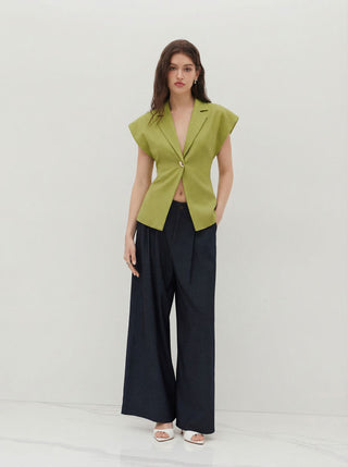Linen-blend Linen-blend V-neck Dolman Sleeve Blazer Vest For Work